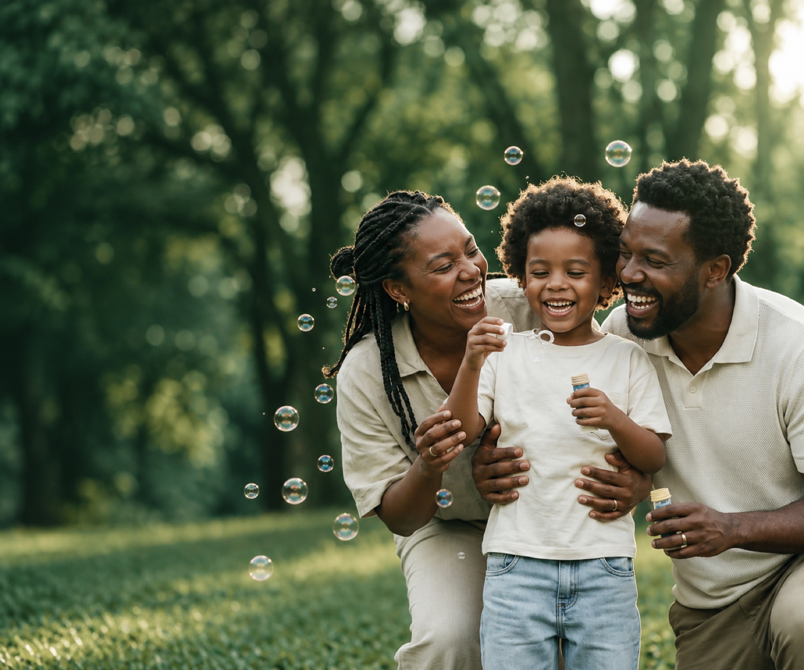 Família brincando ao ar livre